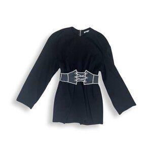AREA black long sleeve crystal belted mini dress size XS